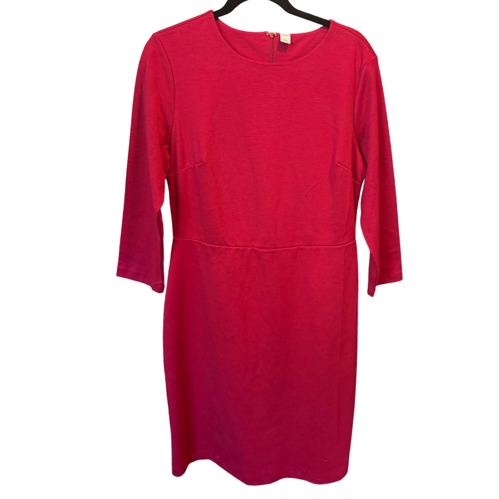 Old Navy Womens Red 3/4 Sleeve Sheath Dress L Round Neck Back Zip Solid Classic